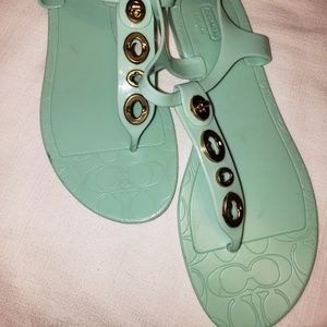 COACH Mint Green T-Strap Jelly Sandles